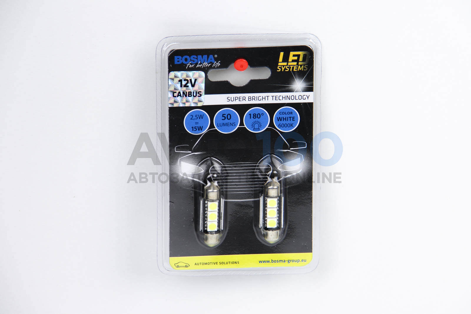 Автолампа SV8,5 LED 12V 3XSMD 5050 LED WHITE 12X36 DOUBLE POLARITY CANBUS (2 шт)