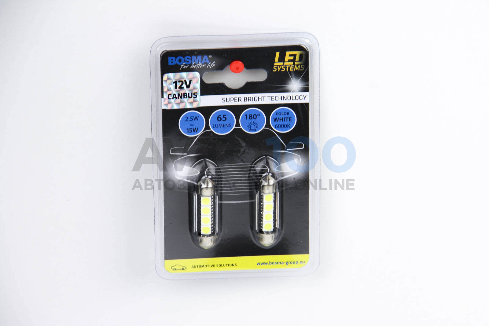 Автолампа SV8,5 LED 12V 4XSMD 5050 LED WHITE 12X39 DOUBLE POLARITY CANBUS (2 шт)