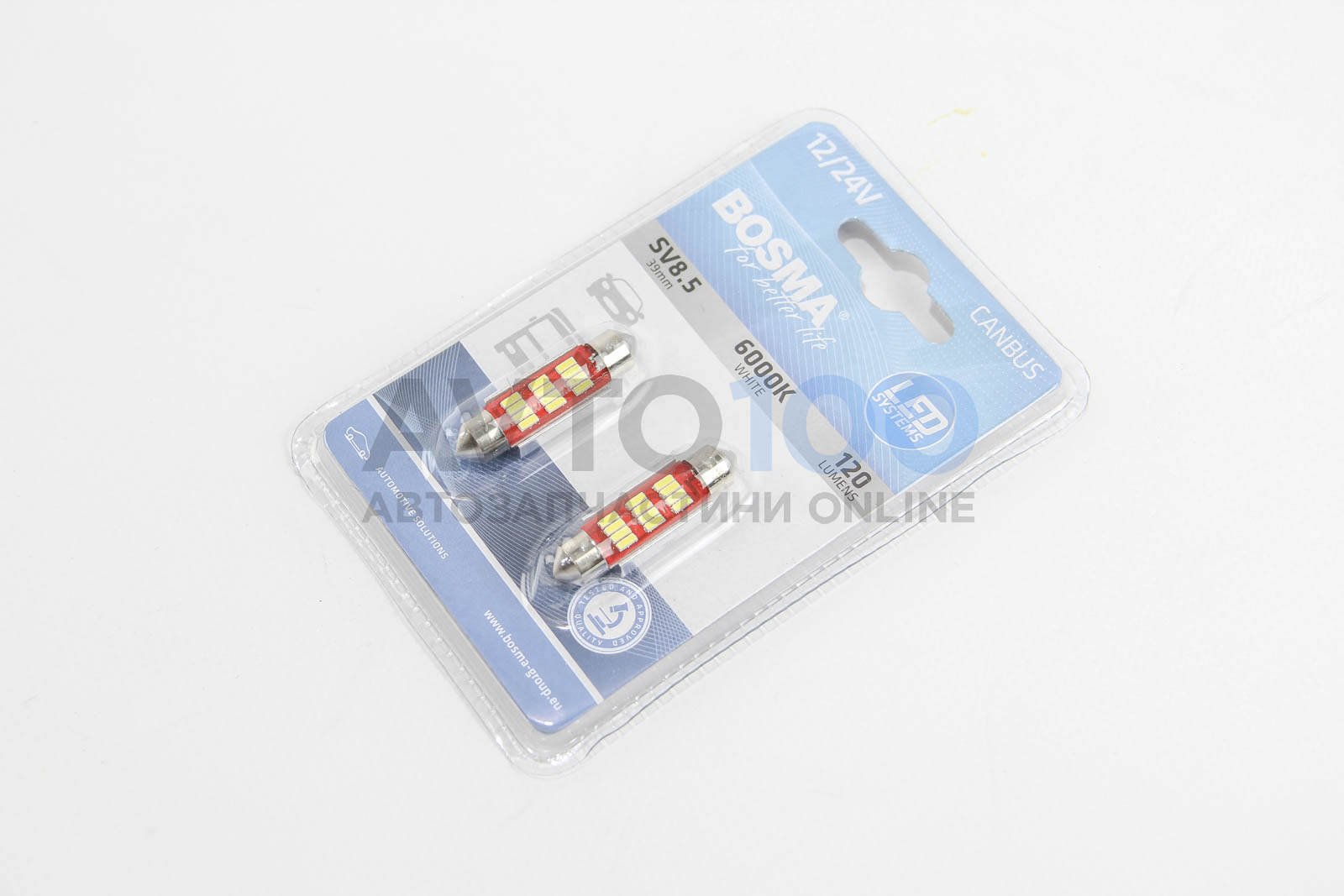 Автолампа SV8,5 12/24V 12xLED SMD4014 13x39mm WHITE 6000K 120 Lumens CANBUS (blister 2 pcs)