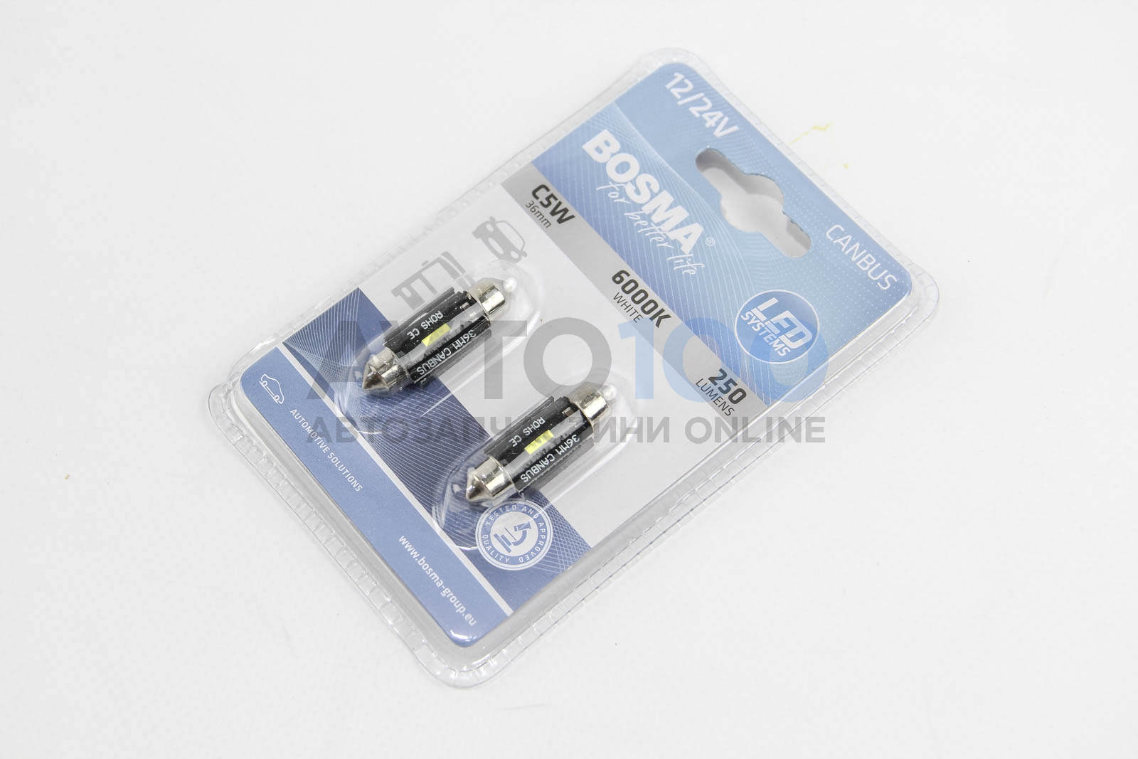 Автолампа SV8,5 12/24V 1xLED SMD1860 13x36mm WHITE 6000K 250 Lumens CANBUS (blister 2 pcs)