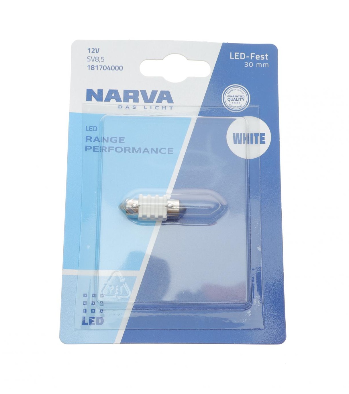 Автолампа 12V 0,8W SV8.5 (9.8x30mm) Festoon (blister/1шт) (6000K)