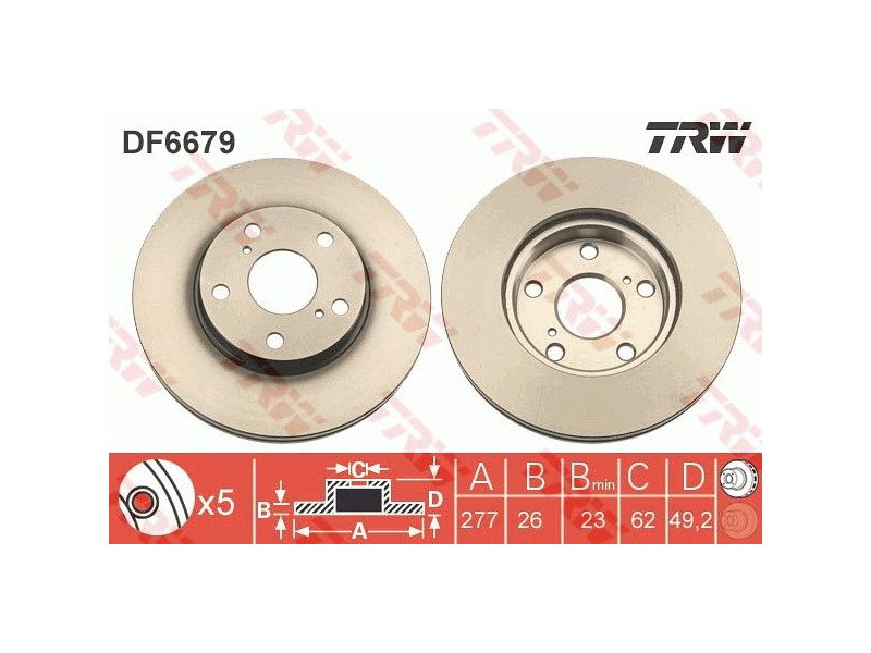 Диск гальмівний передній TOYOTA Corolla 13-18, Auris E180 12-18