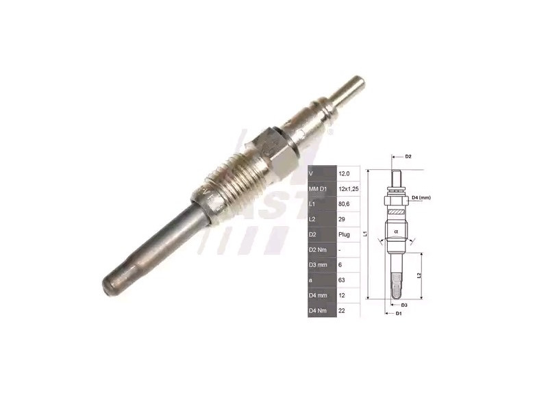Свічка розжарювання FIAT Doblo 00-13, Punto 03-10, Bravo 95-01; ALFA ROMEO 156 97-07, 166 98-07, 147 00-10; LANCIA Lybra 99-05