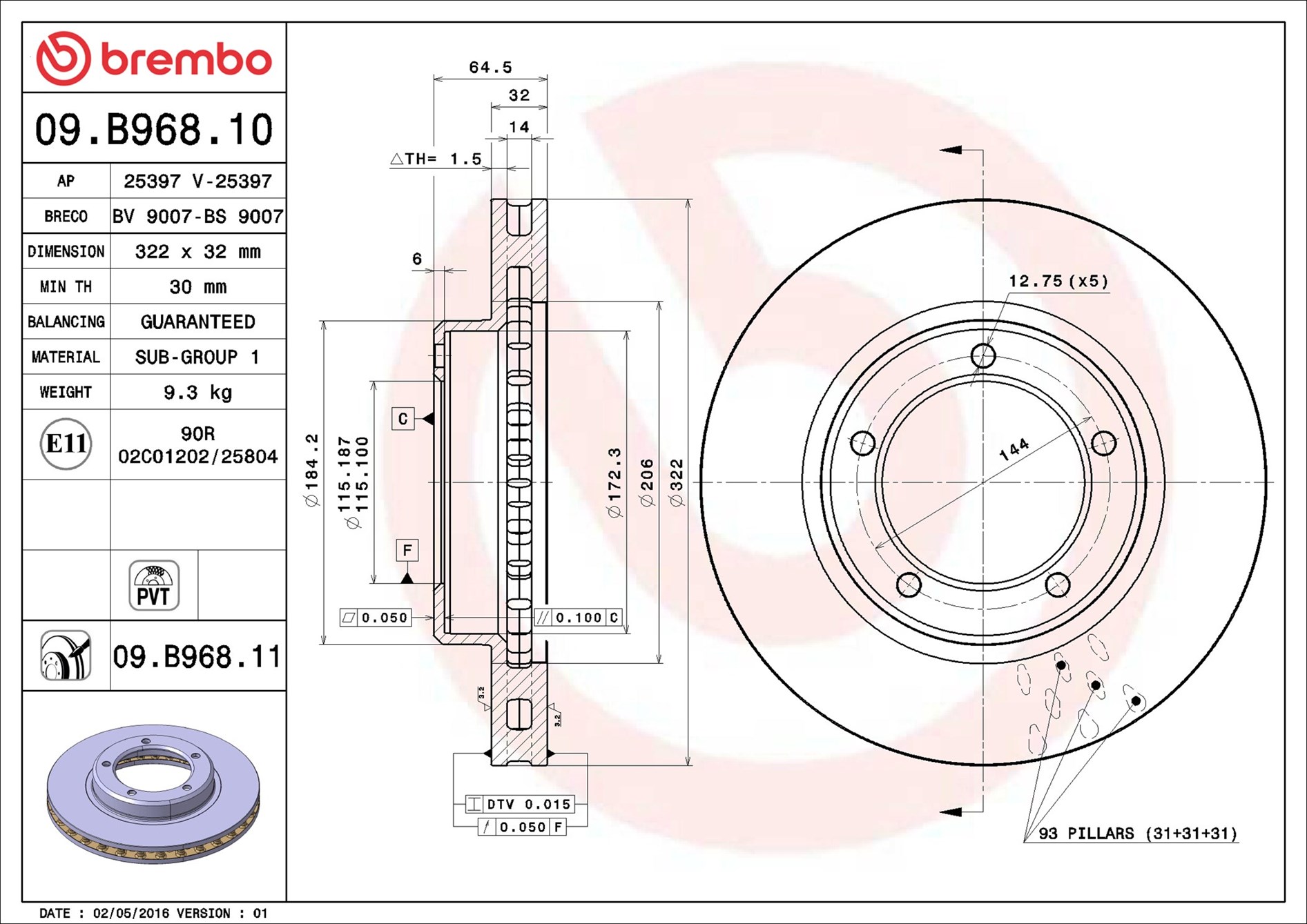 Диск гальмівний (передній) Toyota Land Cruiser 4.2D 98-07 (322x32)