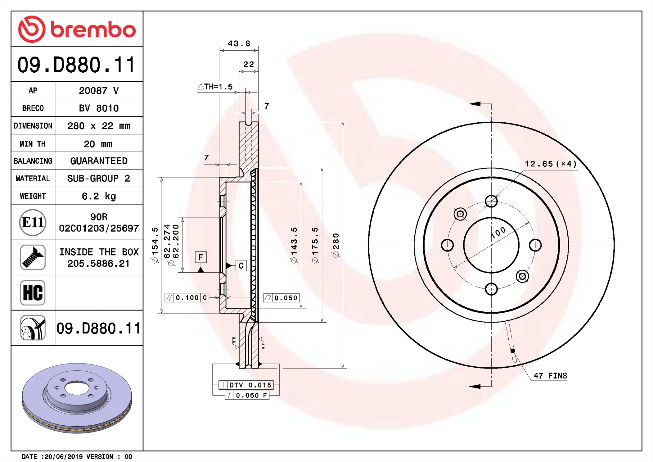 09D88011 BREMBO