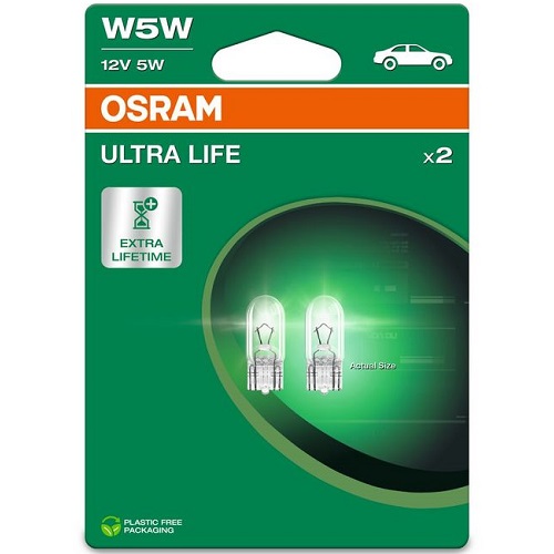 Лампа розжарювання W5W 12V 5W W2,1x9,5d Ultra Life (компл.) есо-упаковка (вир-во OSRAM)