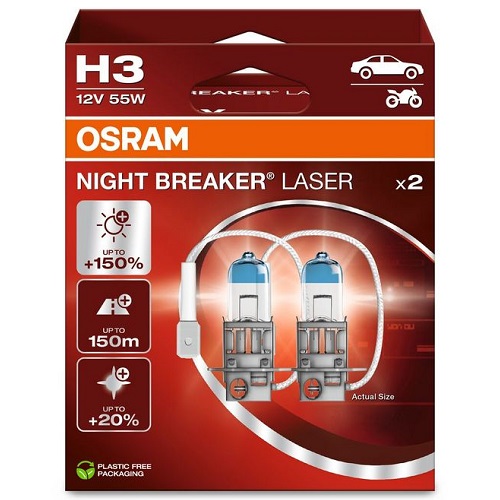 Лампа фарна H3 12V 55W PК22s NIGHT BREAKER LASER next generation (+150) компл.(вир-во OSRAM)