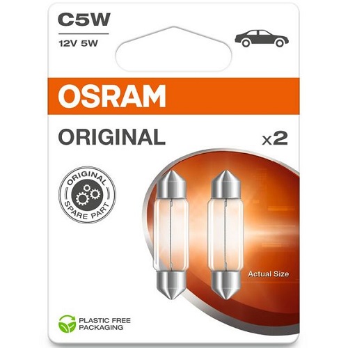 Лампа софітна допоможе. освітлення C5W 12V 5W SV8.5-8 (2 шт) blister (вир-во OSRAM)