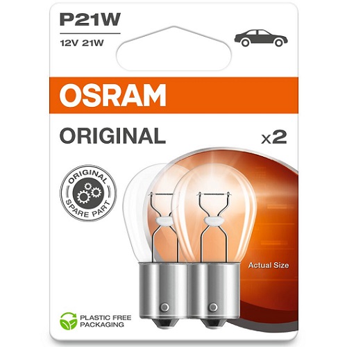 Лампа допоміжн. освітлення Р21W 12V 21W ВА15s (2 шт) blister eco-упаковка (вир-во OSRAM)