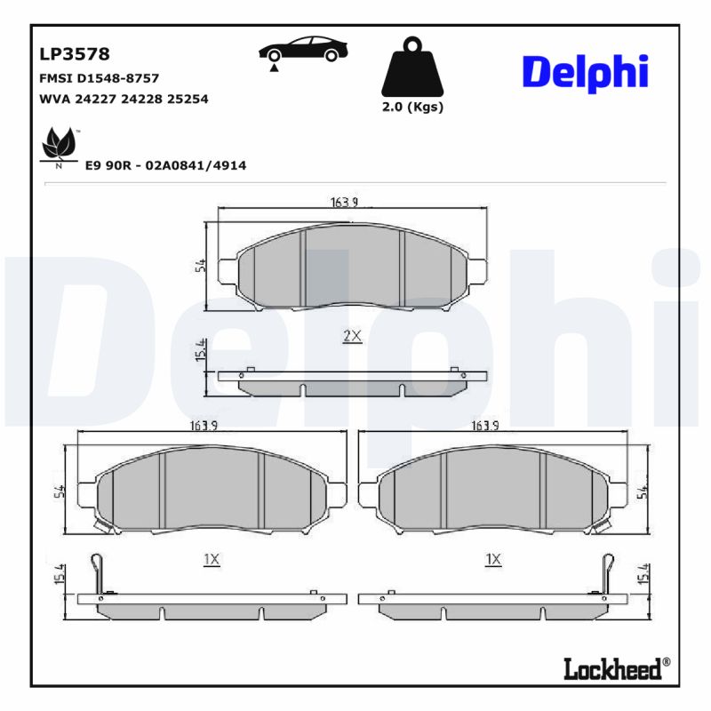 Гальмівні колодки (передні) Nissan Leaf 10-14/Navara/Pathfinder 04- (163.7x53.8x15.4)
