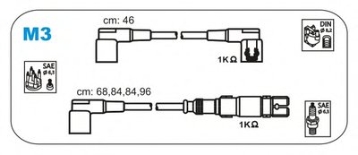 Комплект проводів запалювання Mercedes W201/W124 1.8/2.0/2.3(кат.DIN-SAE,свSAE-SAE