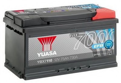 Акумулятор YUASA 12В 75Агод./730А START&STOP EFB  YBX7000 EFB Start Stop Plus (R+ стандартні клеми) 317x175x175 B03 - монтажний фланець 10.5мм (пусковий/efb)